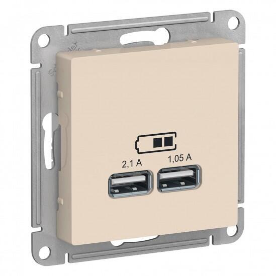 Розетка 2-х Schneider Electric AtlasDesign USB 2.1А+1.05А бежевая ATN000233