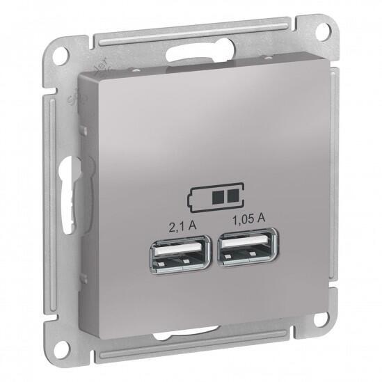 Розетка 2-х Schneider Electric AtlasDesign USB 2.1А+1.05А алюминий ATN000333