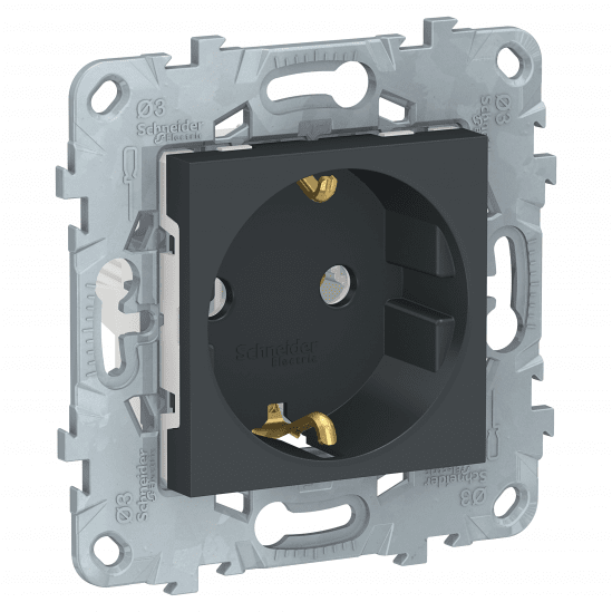 Розетка 1-х Schneider Electric Unica New с/з б/ш антрацит NU503654