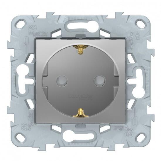 Розетка 1-х Schneider Electric Unica New с/з со/ш с быстрозажимными клеммами алюминий NU505730